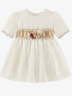 Classic Ivory Party Dress with Floral Sash for Girls